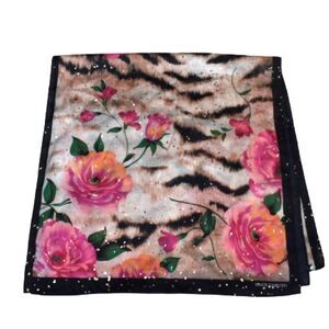 Vince Camuto Floral Animal Print Sparkly Sheer Scarf Wrap Pink Black Beige